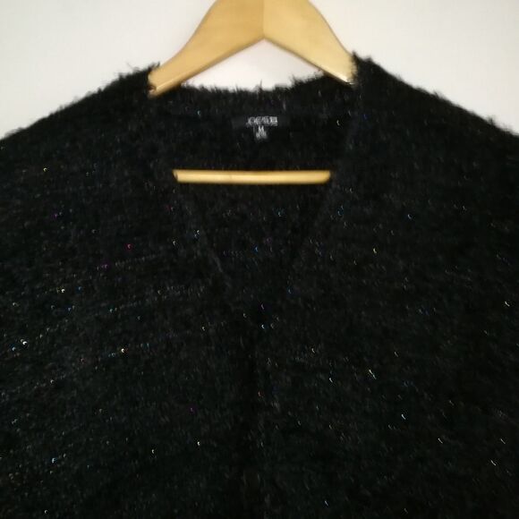 𝅺JOE'S Winter Black V Neck Fuzzy Cropped Warm Cardigan Size Medium NWT - Picture 3 of 15